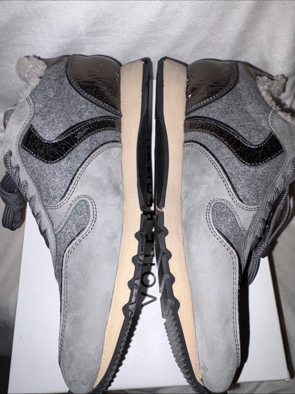 NWT VOILE BLANCHE JULIA Fur Leather and Fabric Sneakers in Grey - Picture 14 of 16